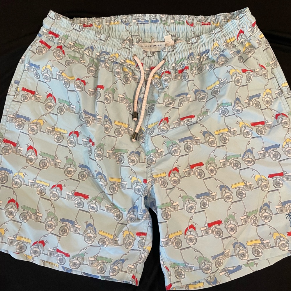 Pink House Mustique Mule Multi Lined Light Blue Swim Trunks Men’s Size 36